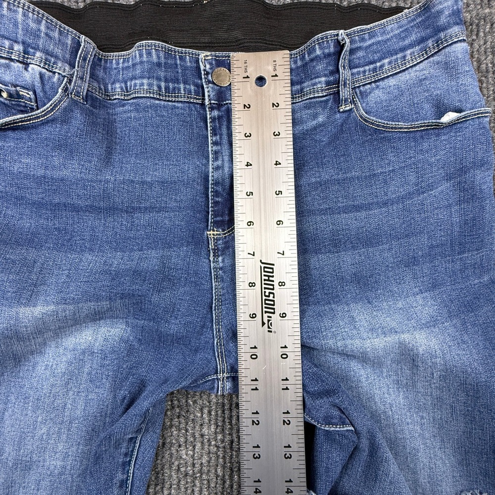 Coco + Carmen Flare Leg Jeans Womens Size XL Blue Frayed Hem V-Cut Ankle Denim - Picture 7 of 12